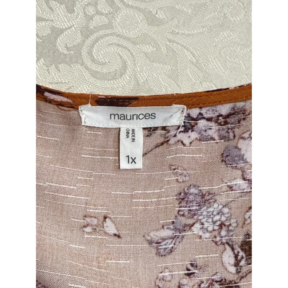 Maurices WrapvTop Womens 1X Rust Floral Peplum Crochet Trim V-Neck Cottagecore - Picture 7 of 12